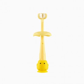 Three-sided soft bristle children's toothbrush with animal bottom