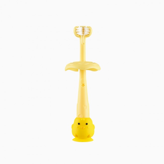 Three-sided soft bristle children's toothbrush with animal bottom