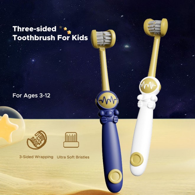 Three-sided soft bristle brush head children's toothbrush