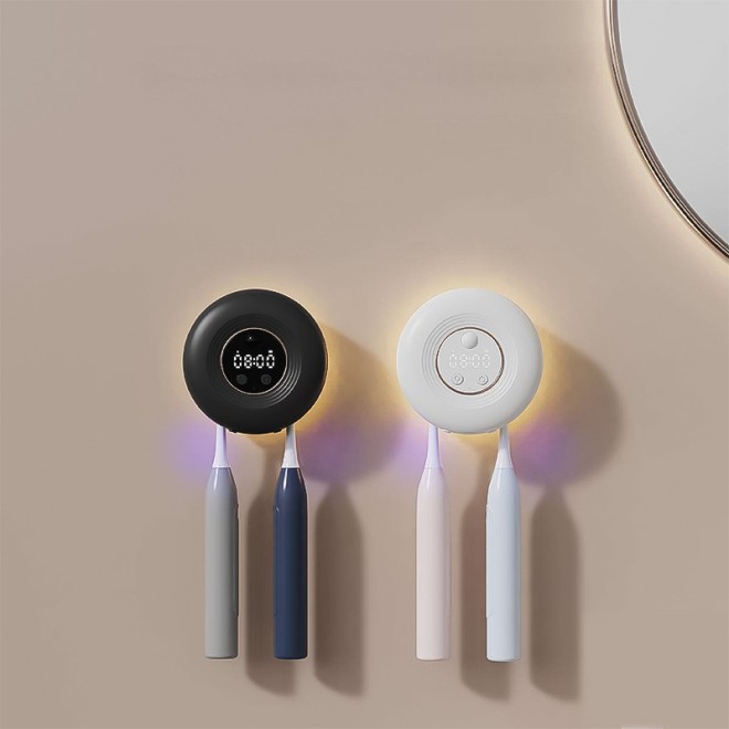 Clock digital display UV disinfection toothbrush holder