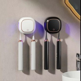 Simple dual-use UV disinfection toothbrush holder