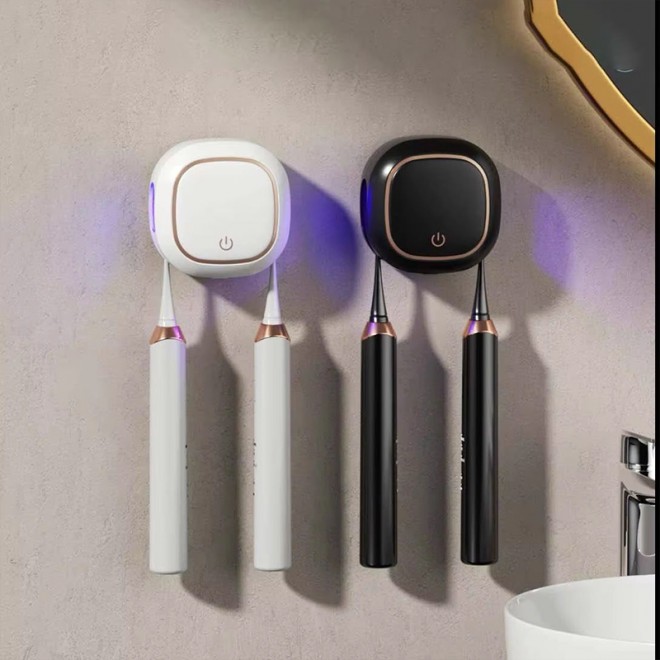 Simple dual-use UV disinfection toothbrush holder