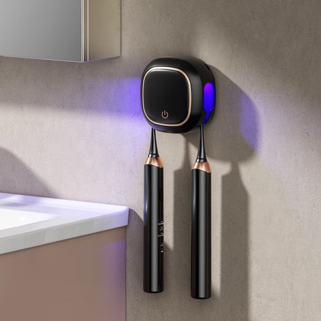 Simple dual-use UV disinfection toothbrush holder
